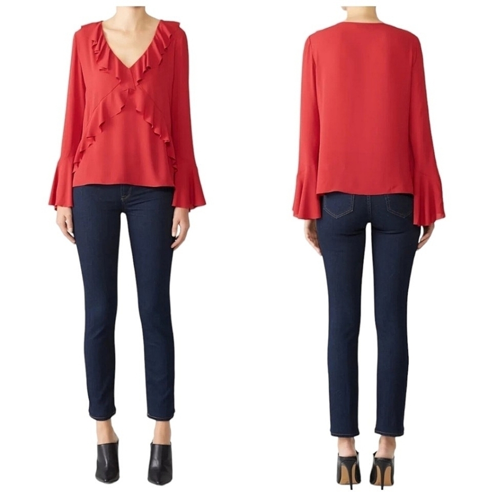 Bailey 44 Red Nugget Ruffled Bell Sleeve Top Size Medium Business School Holiday